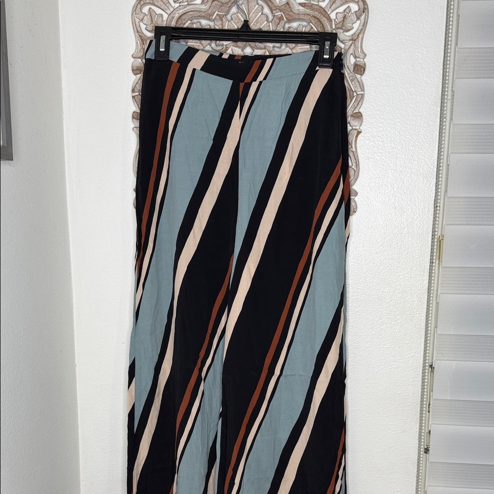 Zara Black and Blue Striped Straight Leg Pants